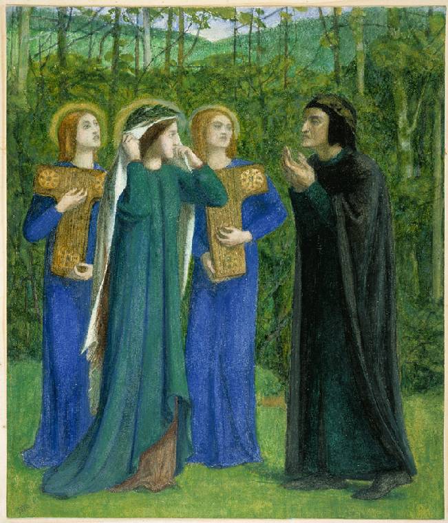 Dante Gabriel Rossetti, 'Dante and Beatrice meeting in Purgatory', 1854