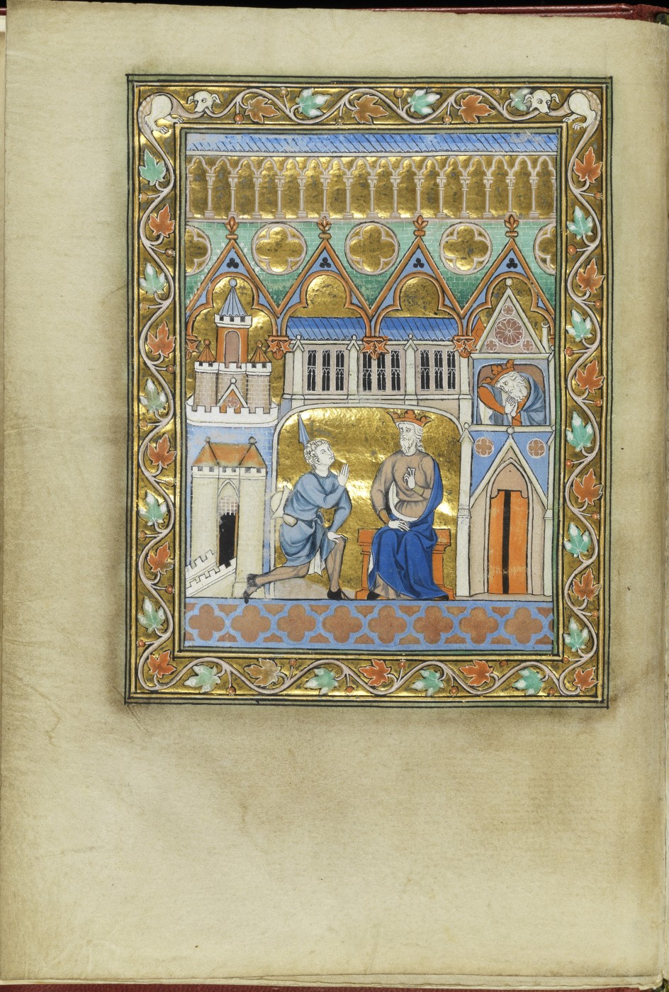 Page from 'The Psalter-Hours of Isabelle  of France' King David receiving the news of  Absalom's death  Paris, c. 1255